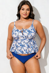 Blue Paisley Scoop Neck Tie Front Tankini Set